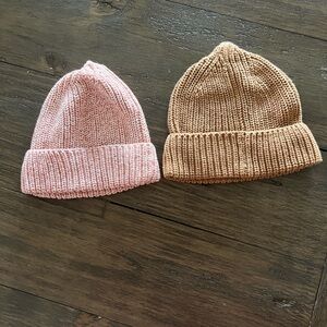 Pink and Tan Knit Beanies